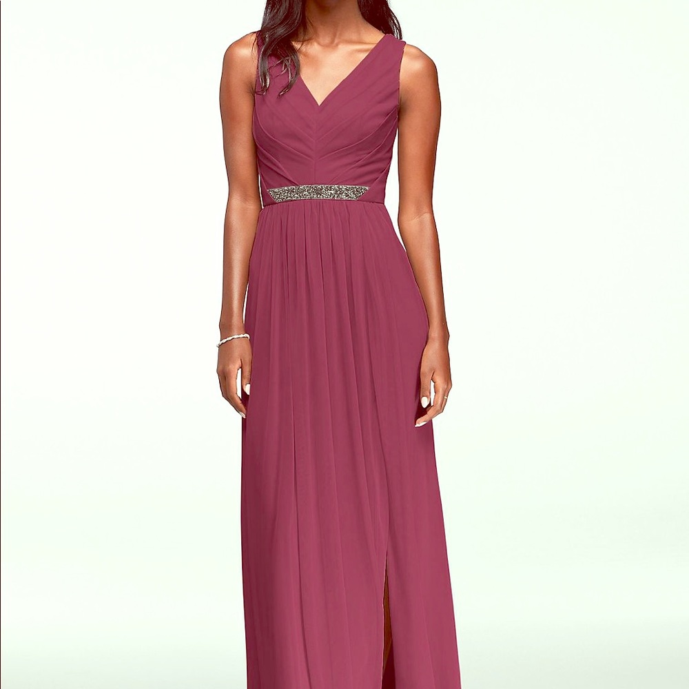 David’s Bridal Long Dress with Beaded Waistband